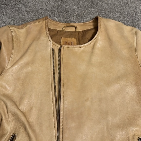 Used Tan Leather Motorcycle Style Gap Jacket - Picture 15 of 17